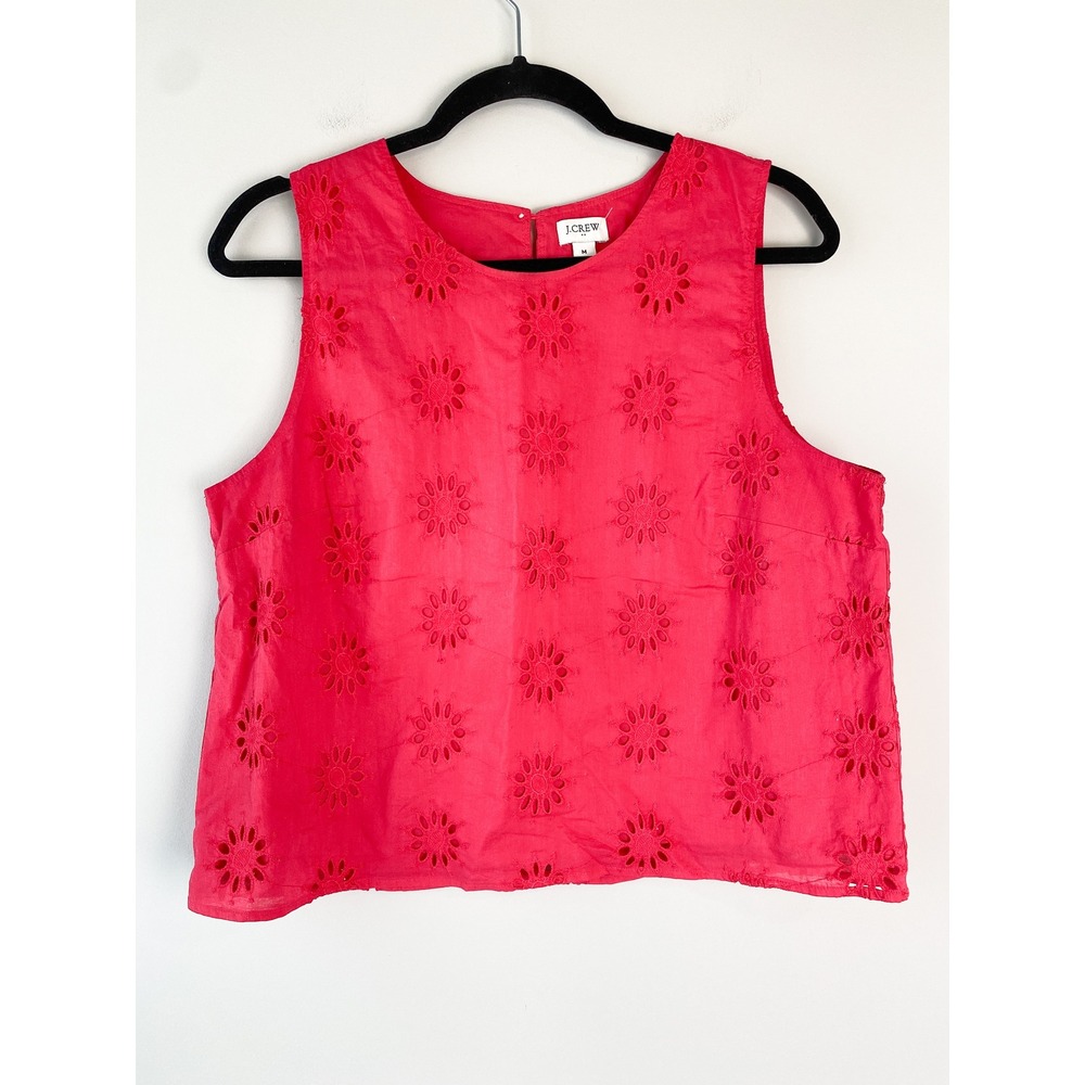 J Crew Womens Eyelet Shell Tank Top M Pink Preppy Summer Coastal Sleeveless - Picture 2 of 8